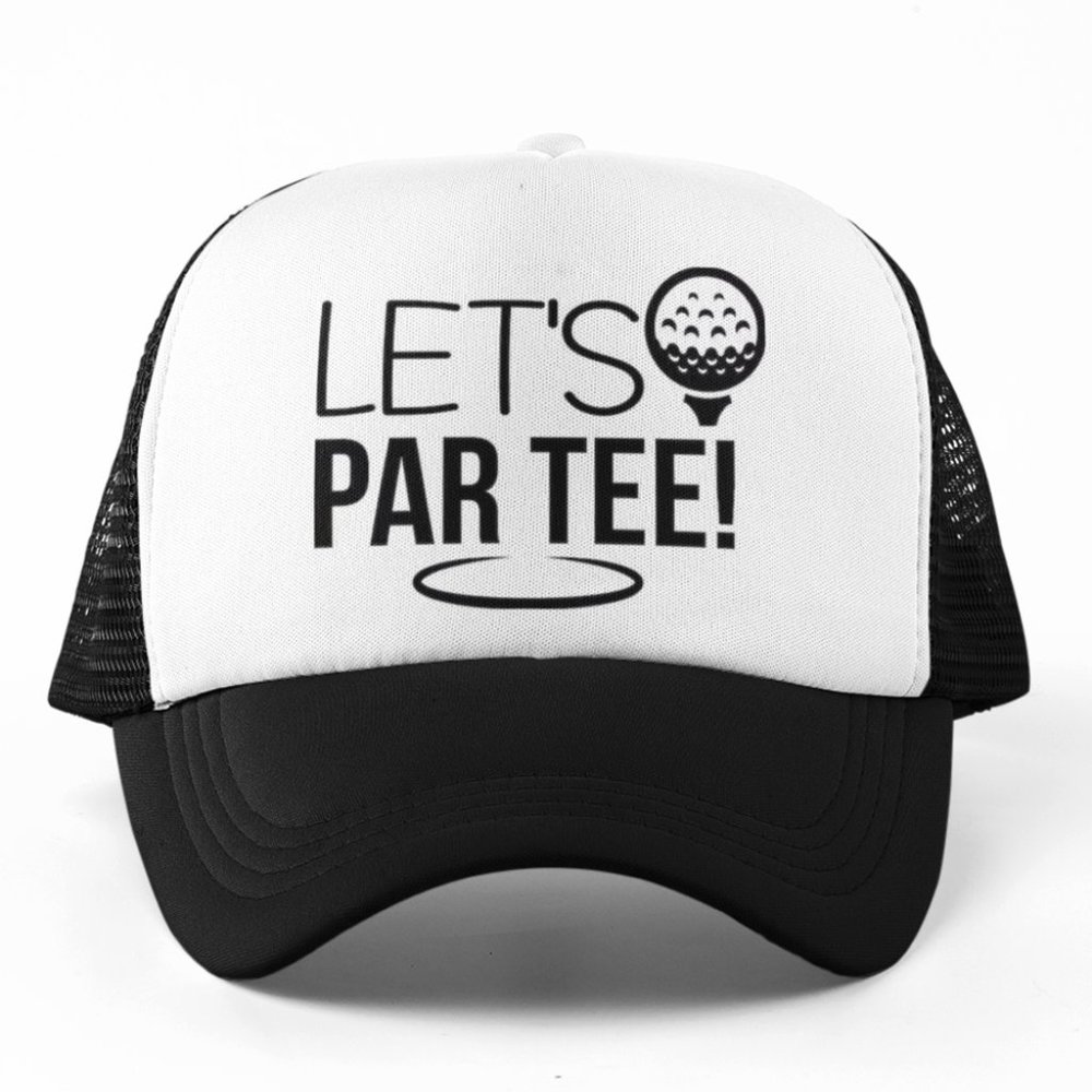 🆕Let's Par Tee! Golf Pun Foam Trucker Hat Black/White Mesh Snapback Cap